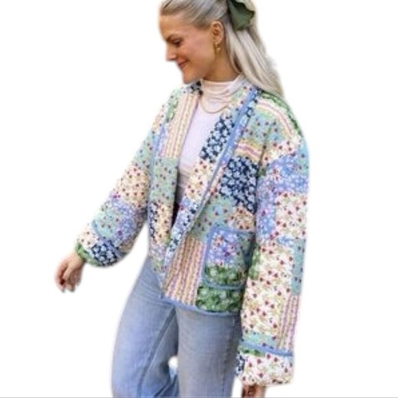 Womens Quilted Floral Patchwork Jacket XL Multicolor Granny Cottagecore Boho NWT - Picture 3 of 10